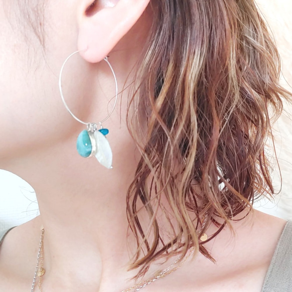 超サプライズSALE！♡Multi sea earrings♡-可愛い雫ラリマーなど　何通りにも楽しめる大人可愛いピアス 3枚目の画像