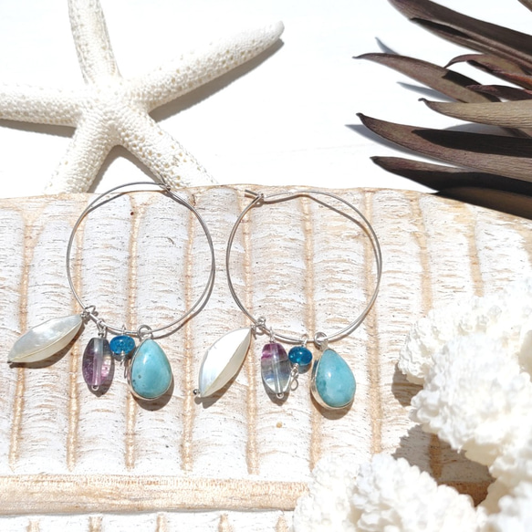 超サプライズSALE！♡Multi sea earrings♡-可愛い雫ラリマーなど　何通りにも楽しめる大人可愛いピアス 5枚目の画像