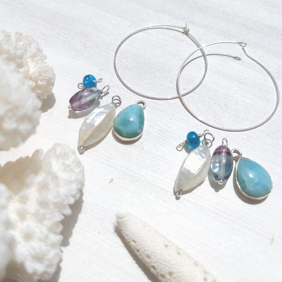 超サプライズSALE！♡Multi sea earrings♡-可愛い雫ラリマーなど　何通りにも楽しめる大人可愛いピアス 6枚目の画像