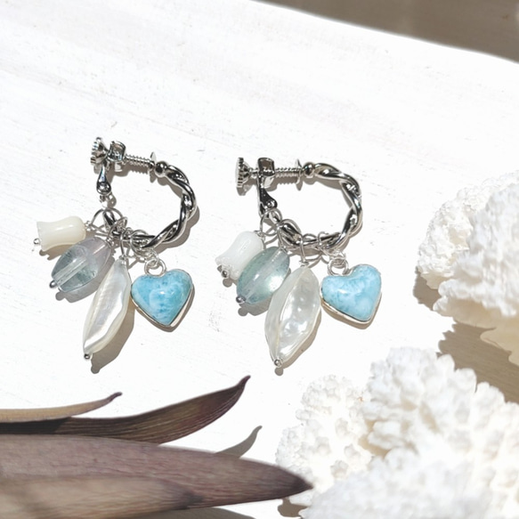 超サプライズSALE！！♡Multi sea earrings♡-超可愛いハートラリマーなど　6wayイヤリング 2枚目の画像