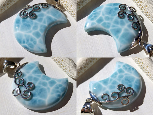 Sold out 月の海-約3.5㎝♪波模様がとても美しいハイクオリティ三日月ラリマーペンダント-（silver925） 5枚目の画像