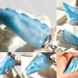 Sold out!! 海色の羽-模様が美しく、リバーシブルで両面使えるハイクラスの天使の羽ラリマーペンダント- 3枚目の画像