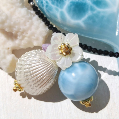 12.5㎜ 母岩付きパープルラリマーブレスレット 抜粋鑑別済み 2A+ 超極