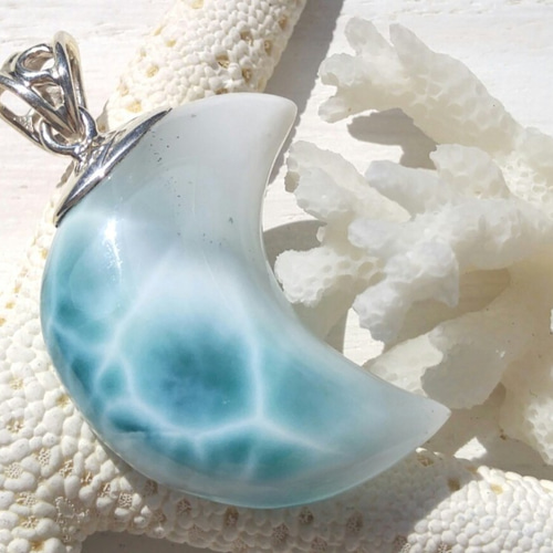 値下げ 特大 ラリマー 三日月 ペンダント 値下げ 特大 ラリマー 三日月