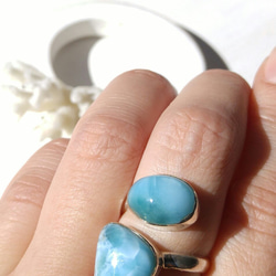 Creema限定！Xmas限定♡♡海のカケラRing -ブルー&グリーンのとろみ♪花が咲いたような模様♪2粒のラリマー 3枚目の画像