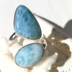 Creema限定！ Xmas限定♡海のカケラRing -濃い青&白い波模様の2粒ラリマーリング-silver925 4枚目の画像