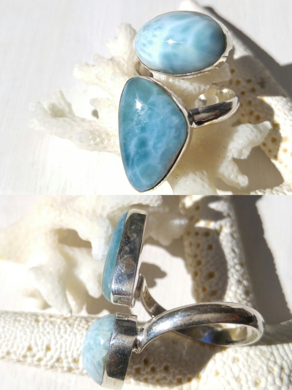 Creema限定！ Xmas限定♡海のカケラRing -濃い青&白い波模様の2粒ラリマーリング-silver925 5枚目の画像