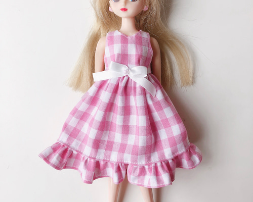 リカちゃん 服 ワンピース ピンク チェック フレア その他人形