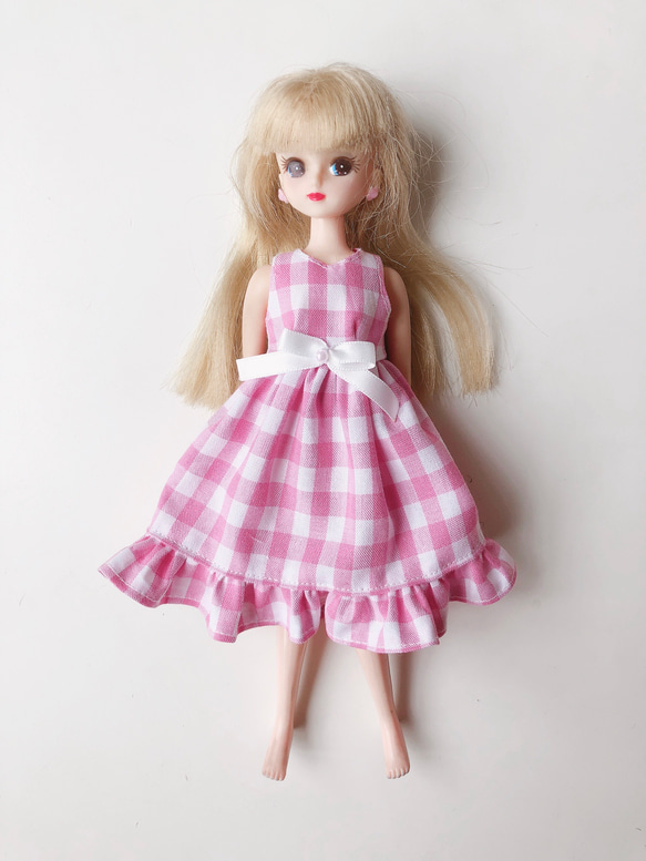 リカちゃん 服 ワンピース ピンク チェック フレア その他人形 CHOMA