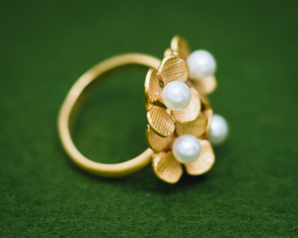 繡球戒指金珍珠版 第2張的照片