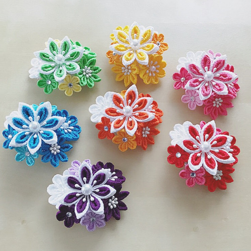 つまみ細工 髪飾り 七五三 卒業式 前撮り 小学生 青 ブルー 晴れやか