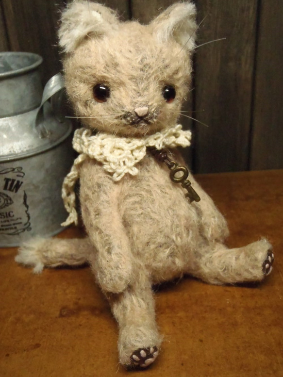 受注制作 こねこ S アンティークピンク テディベア ぬいぐるみ ねこ