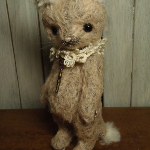 受注制作 こねこ S アンティークピンク テディベア ぬいぐるみ ねこ