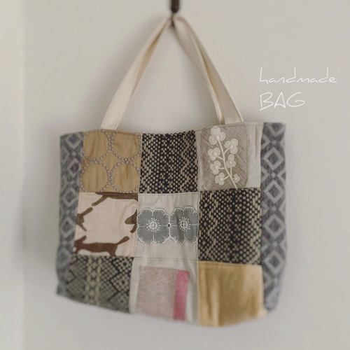 マーメイド　パッチワーク　バッグ　ミナペルホネン　ハンドメイド ミナペルホネン＊パッチバケツバッグ✂️ハンドメイド トートバッグ