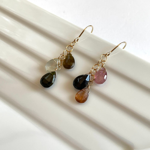 tama様専用◇大粒マルチカラートルマリン3連ピアス✧14kgf Mia