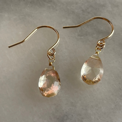 K10YG ペアシェイプオレゴンサンストーン フックピアスⅠ ピアス  