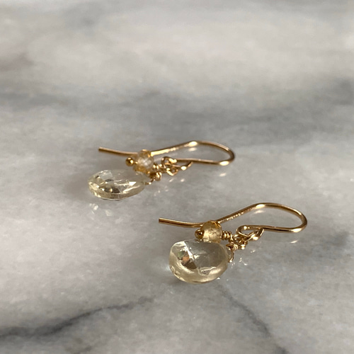 シンプル！イエロー スキャポライトとシトリンのピアス ピアス（フック 