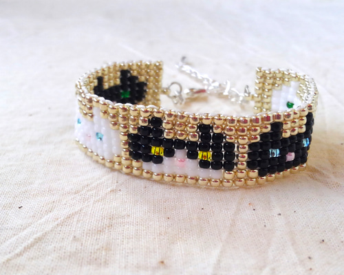 ビーズアクセサリー☆白猫×黒猫×ミックス猫のシルバー