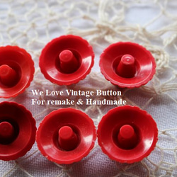 ヴィンテージボタン プラスチック 赤色　花柄6個 直径約2cm 3枚目の画像