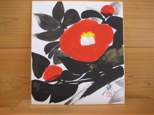 椿（琳派）手描き（色紙24,2cm×27,2cm） 絵画 bireishin 通販