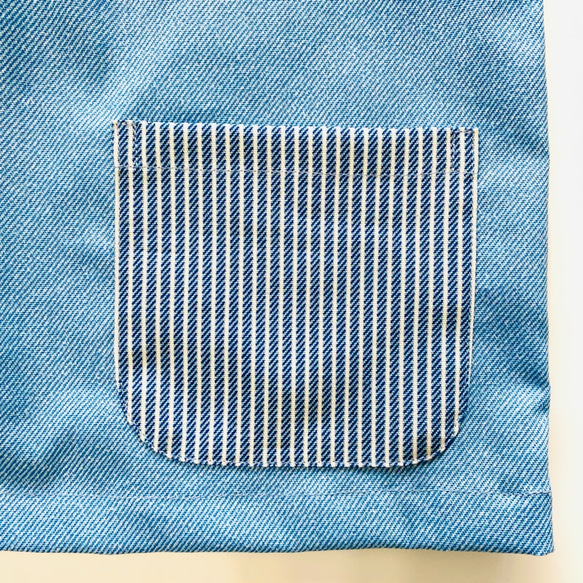 デニム×ヒッコリー風スモック ブルー 長袖 100サイズ 2枚目の画像