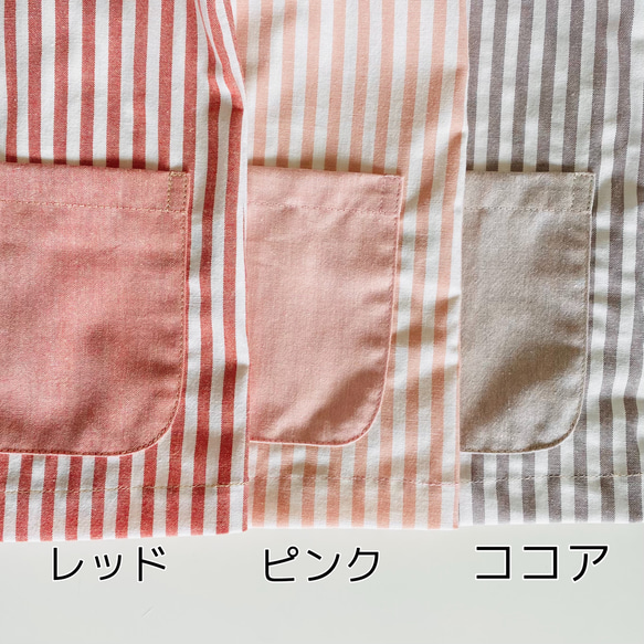 【国産綿ポリ使用】シンプル ストライプスモック 半袖 80、90、100、110、120サイズ 3枚目の画像
