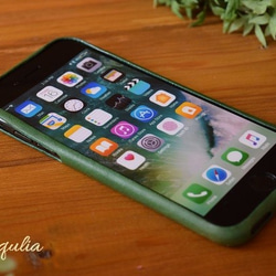 イタリアンレザー ブッテーロの1枚革 iPhone7/8ケース（緑） 2枚目の画像