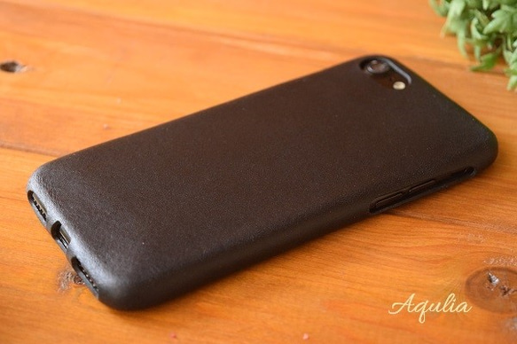 イタリアンレザー ブッテーロの1枚革 iPhone7/8ケース（黒） 4枚目の画像