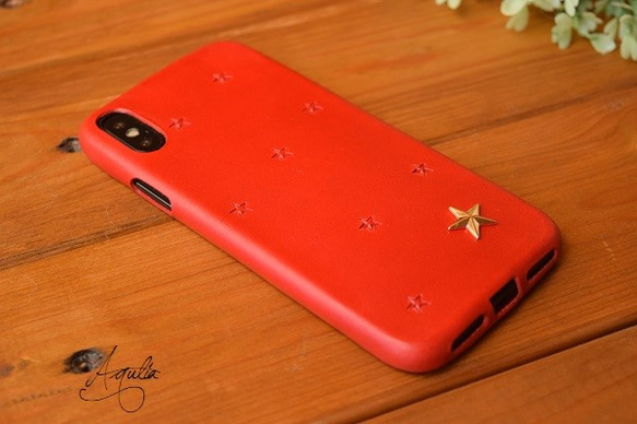◆iPhone X◆ ブッテーロの1枚革スマホカバー 星付き 2枚目の画像