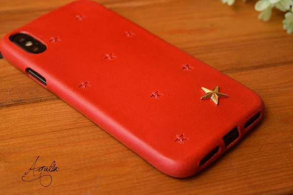◆iPhone X◆ ブッテーロの1枚革スマホカバー 星付き 3枚目の画像