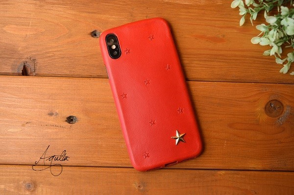 ◆iPhone XS◆ ブッテーロの1枚革スマホカバー 星付き 1枚目の画像