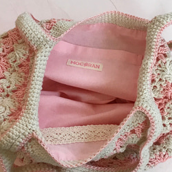 ＊新作Bag＊透かし模様ボーダーBag＊生成り×pink＊ 2枚目の画像