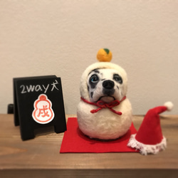 送料無料  ✨一点物  2way犬 クリスマス&お正月飾り  ダルメシアン(サンタ雪だるま↔︎鏡餅)⛄️ 2枚目の画像