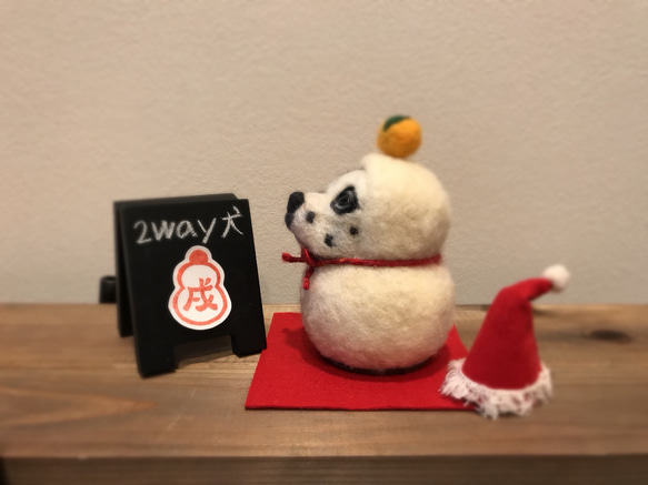 送料無料  ✨一点物  2way犬 クリスマス&お正月飾り  ダルメシアン(サンタ雪だるま↔︎鏡餅)⛄️ 3枚目の画像