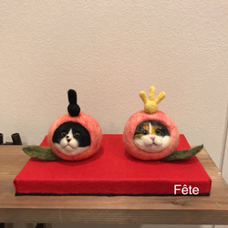 一点物！桃猫の雛人形(三毛猫&ハチワレ) 1枚目の画像