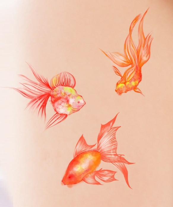 水彩画タトゥーシール☆金魚12匹セット 長持ち・こだわりの国産品 1枚目の画像
