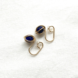 Lapis lazuli earrings/ear clips ラピスラズリイヤリング/イヤークリップ 14kgf 2枚目の画像