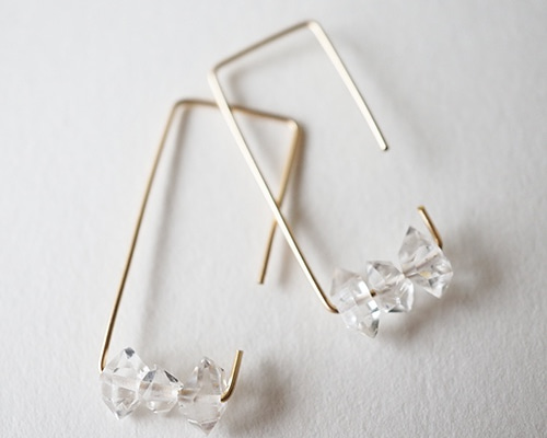 新品 14kgf パリ購入 プードル ハーキマーダイヤモンド  パール ピアス Herkimer diamond pierce 14kgf ハーキマー ピアス ピアス（フック