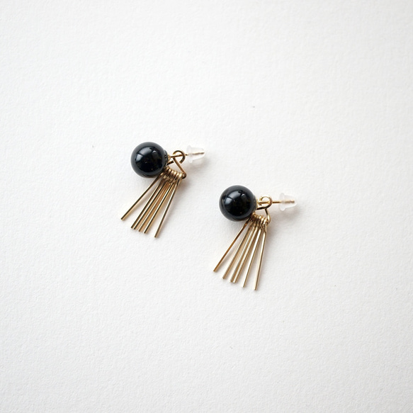 Onyx&fringe pierce オニキス 14kgf 2way ピアス 2枚目の画像