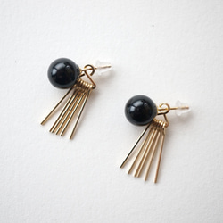 Onyx&fringe pierce オニキス 14kgf 2way ピアス 3枚目の画像