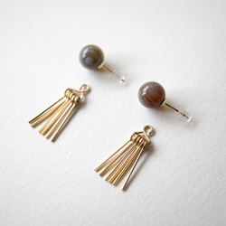 Agate&fringe pierced earring 14kgf 2way 第1張的照片