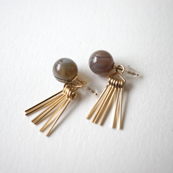 Agate&fringe pierce アゲート 14kgf 2way ピアス 2枚目の画像