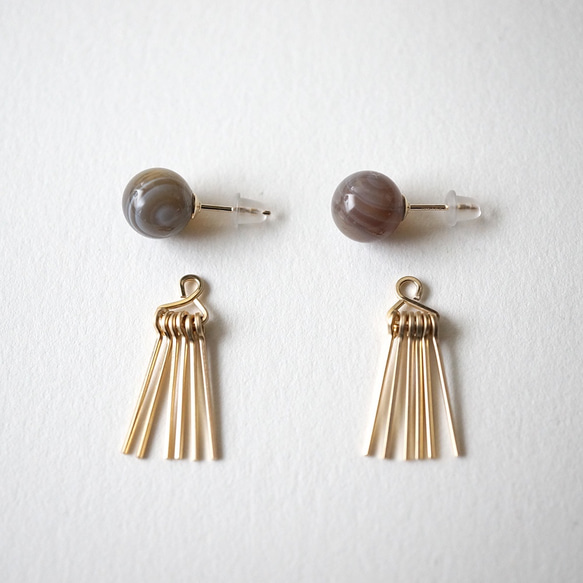 Agate&fringe pierced earring 14kgf 2way 第3張的照片