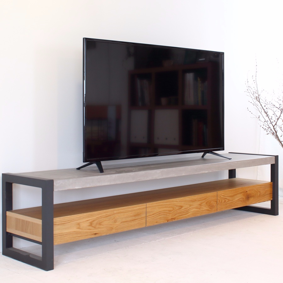 送料無料　モールテックステレビボード引出し付き１８０MORTEXアイアン　上の段ダーク・ライト下の段ナラ