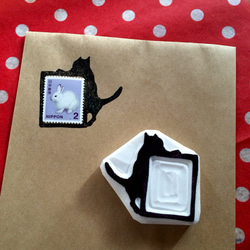 黒猫の切手フレーム  消しゴムはんこ 1枚目の画像