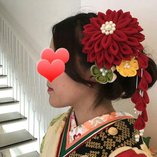 オーダー大きめのつまみ細工☆花飾り その他アクセサリー 福 オーダー大きめのつまみ細工☆花飾り その他アクセサリー 福