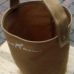 パラフィン加工帆布のバケツバッグ　薄茶 3枚目の画像