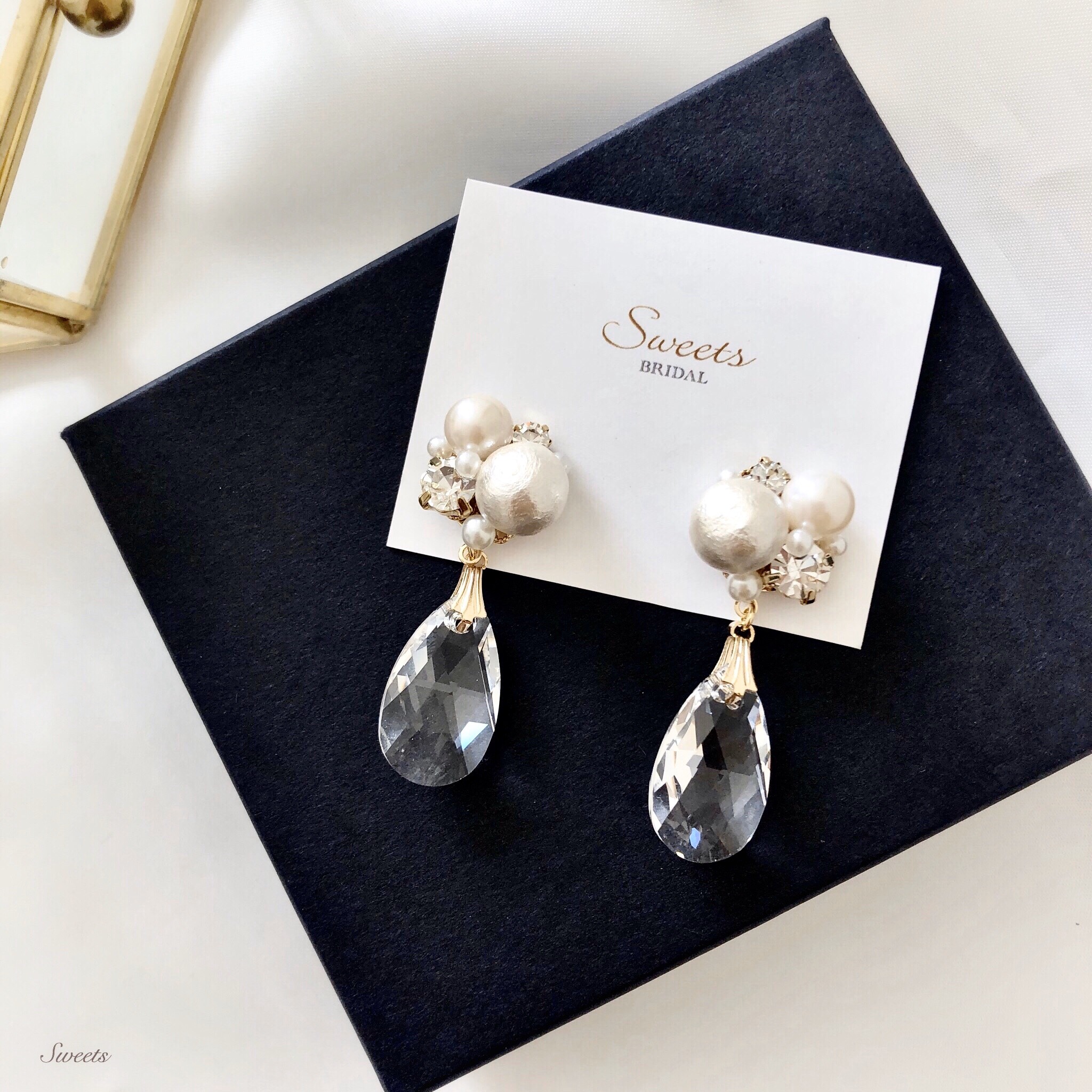 【ゴールド】パールビジューとクリスタルガラスのピアス･イヤリング♡ウェディング･ブライダル