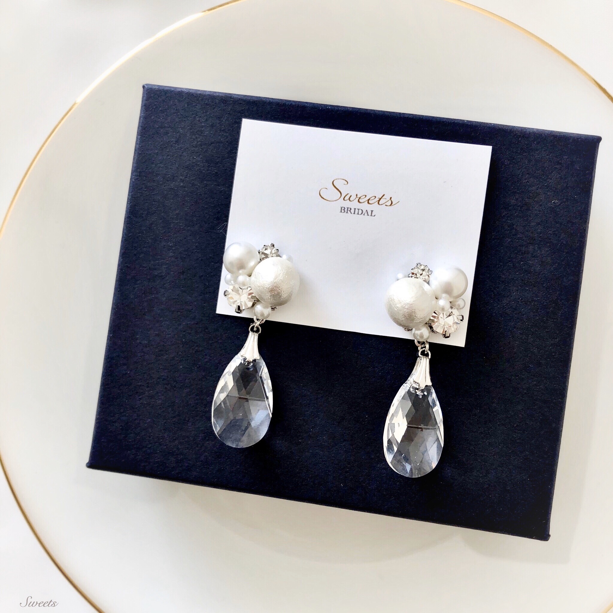 【シルバー】パールビジューとクリスタルガラスのピアス･イヤリング♡ウェディング･ブライダル