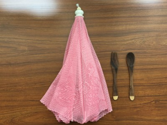 かわいいピンクにいろんな食材が隠れている食卓傘　キープフードネットコラージュ 2枚目の画像